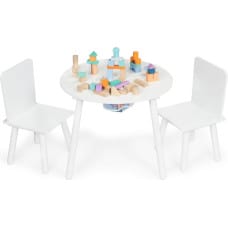 Balts Kids galds ar diviem krēsliem bērnu mēbeļu komplekts